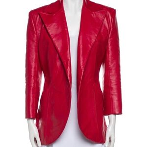 Vibrant Red Glossy leather Blazer with Tailored Silhouette